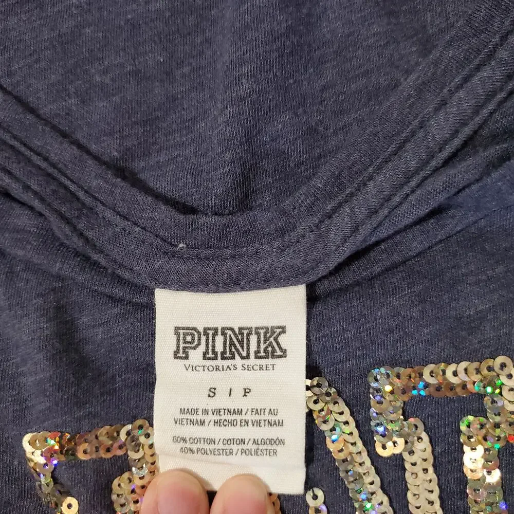 PINK Victoria's Secret Bling Spellout Muscle Tank Top Womens Size S Blue Y2K - Picture 8 of 10